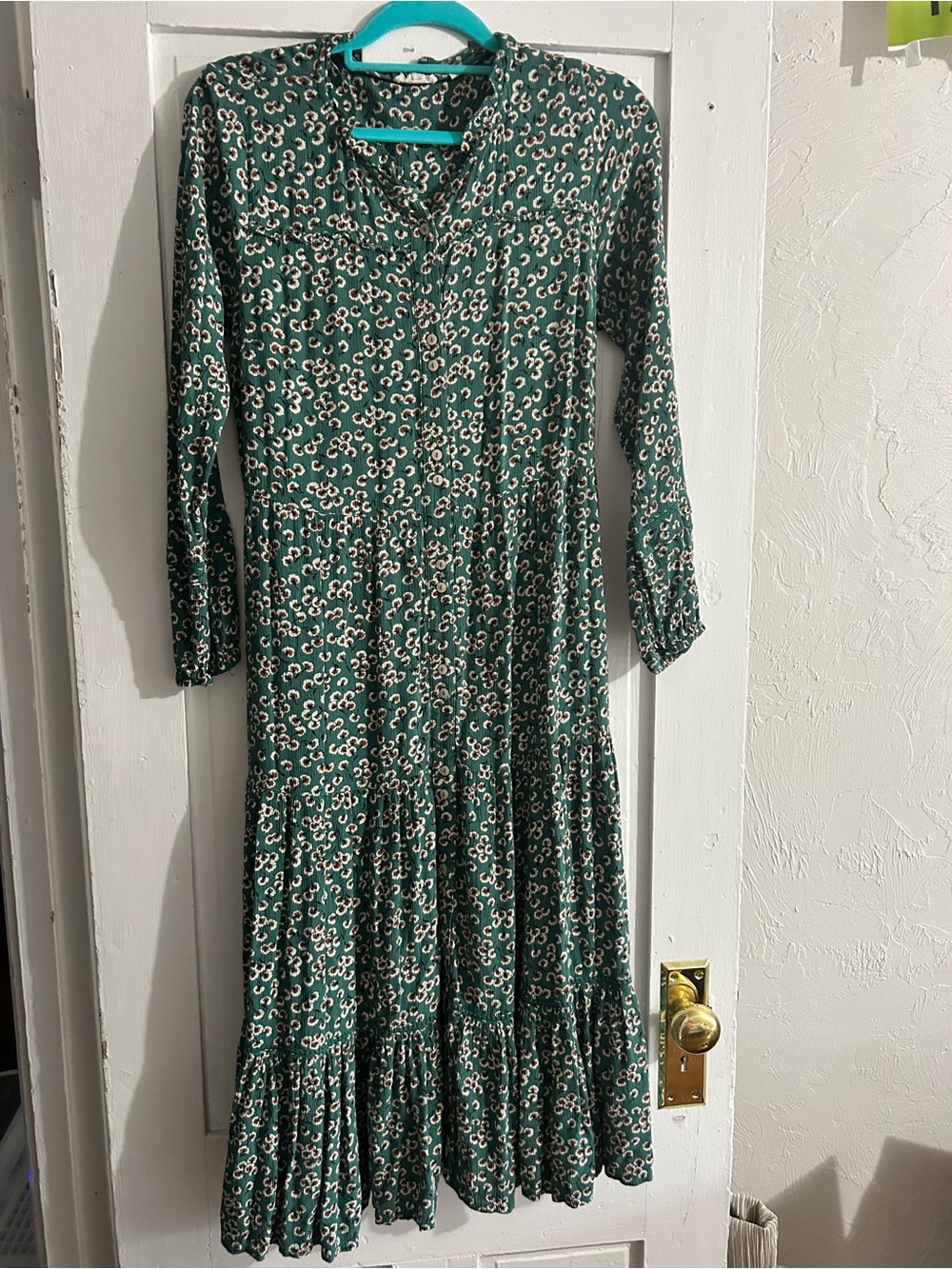 Fat Face Green Floral Button Up Dress
